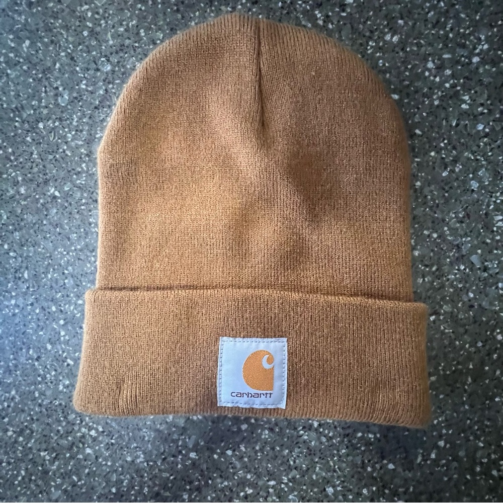 Carhartt Tan Knit Beanie Classic Winter Outdoor Snow Fall Cozy Warm - Picture 2 of 3